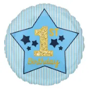 派對城 現貨【18吋鋁箔氣球(不含氣)-1歲男孩】 歐美派對 生日氣球 鋁箔氣球 一歲 派對佈置 拍攝道具