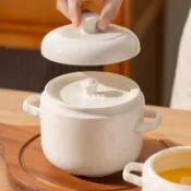 台灣出貨 雙耳陶瓷燉盅帶蓋 隔水燉罐小湯盅 陶瓷小燉盅 蒸碗 煨湯燉盅 湯盅 蒸蛋碗 小瓦罐 甕盅 魚翅羹 茶碗蒸🔥G