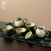 新款小衆高顔值茶具 墨己束刻小青柑手繪荷魚手繪茶具合集功夫茶具家用茶壺主人杯茶杯