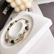 漸隱 黑髮晶 銀曜石 黑金骨幹 白水晶 水晶礦石設計彈性手鍊手環