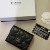 正！Chanel 香奈兒雙層卡包 皮夾 錢包 荔枝皮銀扣 極美🩶鐵灰黑