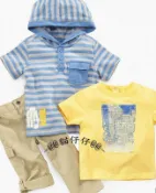  貓仔仔美國童裝 DKNY 全新品牌英文字樣款圓領短袖上衣/短袖連帽Tee/七分反折二穿式長褲三件組-18m-免運費