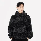 【Mark Gonzales】男女同款 滿版 MG LOGO 抓絨連帽外套-黑色