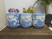 古瓷堂日本回流瓷器 【日本中古】大正年造 京燒 青花手繪喜鵲登枝牡丹花開 老柴燒主人杯 一套三客杯 聞香杯茶杯酒杯 全品