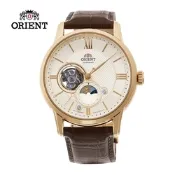 ORIENT 東方錶 SUN&MOON系列 半露空日月相錶 皮帶款 金色 RA-AS0010S - 42mm