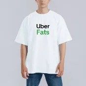 UBER EATS FATS 翻玩 衣服 落肩 寬版 T恤 純棉 吸濕排汗 涼感 白