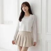 (店+)【FEE BABY】輕薄條紋長袖背心短版針織套裝 長袖上衣女 上衣女 兩件式套裝 針織毛衣 薄長袖上衣 內搭長袖 燕麥色 藍色 白色 黑色 豆灰色