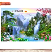大呎吋 壁紙 貼紙 壁貼 壁畫 海報 裝飾畫 壁貼 高山流水 山水瀑布 九魚圖 迎客松 風水招財 辦公室牆貼 壁掛畫自黏