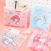 美樂蒂卡通可愛拉環拉鍊袋 磨砂半透明文具筆袋 多功能文件袋