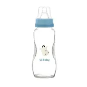 US BABY 優生 真母感玻璃奶瓶 一般口徑L 240ml-企鵝 / 朱雀  3入