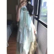 【法式度假風】無袖掛脖連衣裙 女夏裝 顯瘦 夏天洋裝 度假洋裝 渡假風洋裝 無袖連身裙 連身裙洋裝