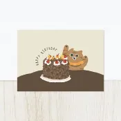 森蕗插畫 黑森林蛋糕款 可愛貓咪生日卡片 雙面明信片 生日快樂