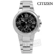 CITIZEN / XC 羅馬風情三眼計時光動能不鏽鋼手錶 黑色 / FB1080-51E / 34mm