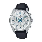【CASIO 卡西歐】EDIFICE 三針三眼 標準計時鐘錶 經典黑銀 日期顯示窗 皮革錶帶 EFV-650L-7A_43.5mm
