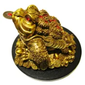 純銅金蟾蜍 招財三腳咬錢蟾蜍(精緻版  大) 銅雕 19x19x14cm 附贈 旋轉底盤 嘴含銅錢上有鑲鑽代表吻鑽 穩賺