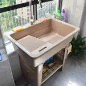 回響小舖 【加厚搓板】洗衣盆 洗衣池 陽臺洗衣臺 浴室櫃 衛浴櫃 洗衣櫃 搓衣板一體成型 防黴防潮 大容量加深 陽臺專用 家用洗衣槽