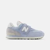 【NEW BALANCE】574 中童 運動休閒鞋 復古鞋 寬楦 魔鬼氈 舒適 淺藍 灰(PV574BKK)