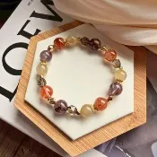 【紫色風華】金髮晶。紅膠花。紫幽靈。切面茶晶