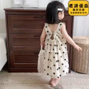 君源優品 洋裝 女童洋裝 女童波點露背連衣裙 背心裙 夏季新款韓版洋氣女孩吊帶裙 公主裙 連衣裙