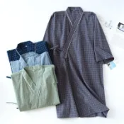 【現貨】夏季薄款單層棉布日式和服浴袍女中長款小外套和風睡袍男大尺碼加肥汗蒸衣