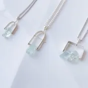 //海藍寶原礦石頸鍊// 稀有 透藍 三月誕生石 天然石金工手作