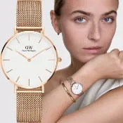 【Daniel Wellington】DW 女錶-28mm Petite Melrose 經典極簡米蘭帶手錶-玫瑰金框 生日禮 送禮(DW00100219)