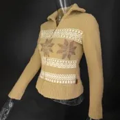 專櫃SCOTTISH HOUSE 小狗牌淺咖啡色羊毛雪花圖騰長袖立領毛衣外套 M號 蘇格蘭織物