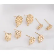 AGB〉GA1840-925銀針14K包金保色熔岩小石頭不規則扁圓方形帶吊環耳環耳飾配件