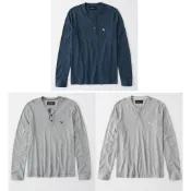 【美麗小舖】全新真品 Abercrombie & Fitch AF 男 T恤 長袖 純棉上衣 亨利領大學T~A12423