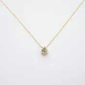 限量現貨 - 天然綠色剛玉 綠色藍寶 水滴形 圍鑽 純 18K 黃金項鍊