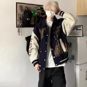 美式復古棒球服外套男女同款 春季寬鬆國潮刺繡運動潮牌夾克