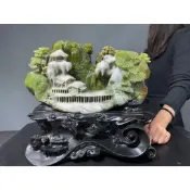 阿一藝品 天然冰種岫玉【四季】帝王綠 一體成型 中國四大名玉 雕工精湛 裝飾擺件 天然玉石擺件 附底座 P29