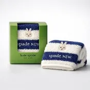KATE SPADE NEW YORK 兔子刺繡條紋手帕｜純棉毛巾方巾｜附包裝禮盒款 海軍藍色 25×25cm