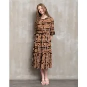 【perng yuh 芃諭名品】點亮輕俏 圓點印花 雪紡層次 長洋裝（附腰帶）(2023 AW Collection｜2C秋冬系列)