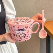 【臺灣-出貨】烏薩奇泡麪碗帶蓋勺家用陶瓷泡麪杯學生螺螄粉碗吃拉麪碗湯碗餐具
