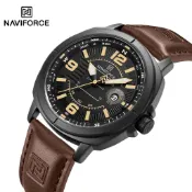 NAVIFORCE NF8078 男士時尚石英手錶 3ATM 防水夜光顯示經典指南針錶盤 PU 透氣錶帶手錶