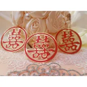 💓結婚用品💓金邊圓形(小)  囍字貼紙 (3入/包)💓喜字  婚房佈置  大門囍字💓訂婚用品