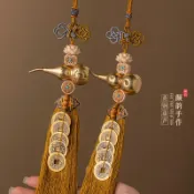 UM有米家居 五帝錢門對門純黃銅葫蘆掛件大門對臥室洗手間吉祥結蓮花銅錢掛飾#有米家居#