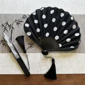 (店+)Iman臻緻生活莫幹扇 波點小扇子復古文藝棉布貝殼扇便攜摺疊扇