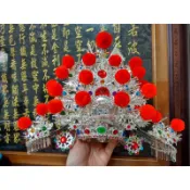 【靜福緣】精品柳絲製 訂製品『銀色彩鑽絨球王帽』王爺帽國光帽神明帽神帽乙丘神冠