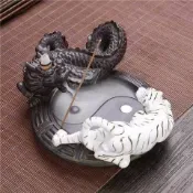 銅香爐 流香爐 倒流香座 倒流香擺件 新品龍吟虎嘯倒流香爐 創意擺件檀香沉香 大號茶道 家用室內香爐擺件青龍白虎