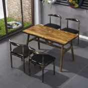 破損補寄【限時/特惠】經濟型快餐桌椅組閤 小喫飯店餐桌 商用複古早餐桌 食堂麵館餐飲燒烤店桌子 桌子 可訂製尺寸 桌椅