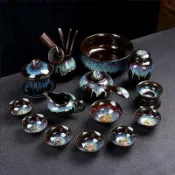 全球選品1館 生活百貨 窯變建盞茶具套裝家用天目釉功夫茶杯泡茶壺蓋碗茶盞辦公室會客廳