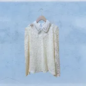 *♡*AOAO/淺奶油黃色/宮廷風/水鑽珍珠花朵蕾絲上衣/M/近新/二手衣《Anna的百寶箱》