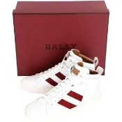 【BALLY】Hedern 紅白紅織帶高筒休閒鞋-男鞋 白色