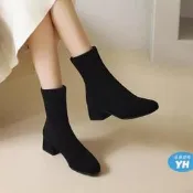 【臺灣現貨】促銷 踝靴低跟皮鞋女氣質短筒靴馬丁靴休閒靴子女鞋子女鞋秋冬短款靴子平底真皮黑色短靴女秋冬單靴中跟網紅瘦瘦靴中