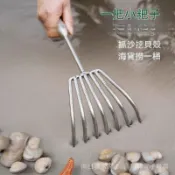 24H🚀不銹鋼一體鋼柄小耙子 鬆土耙子 園藝多爪耙鬆土耙子 海鮮耙 園林耙土 蛤蜊工具耙 C7L5