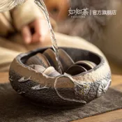 手繪銀魚陶瓷茶洗 大號茶渣缸 茶道建水盂 廢水缸 家用茶具配件