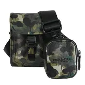 【COACH】經典LOGO迷彩寬背帶二合一零錢包小包斜背包(軍綠)