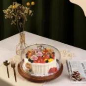 鼎盛貿易行 ins風實木蛋糕帶玻璃罩點心托盤家用婚禮甜品展示架旋轉木盤